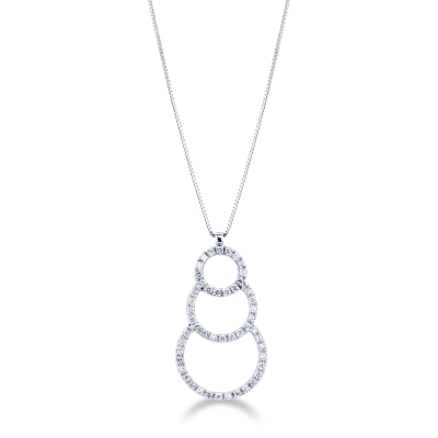 18k white gold triple circle pendant with diamonds