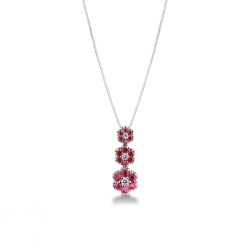 Ruby and diamond flowers pendant in 18k white gold
