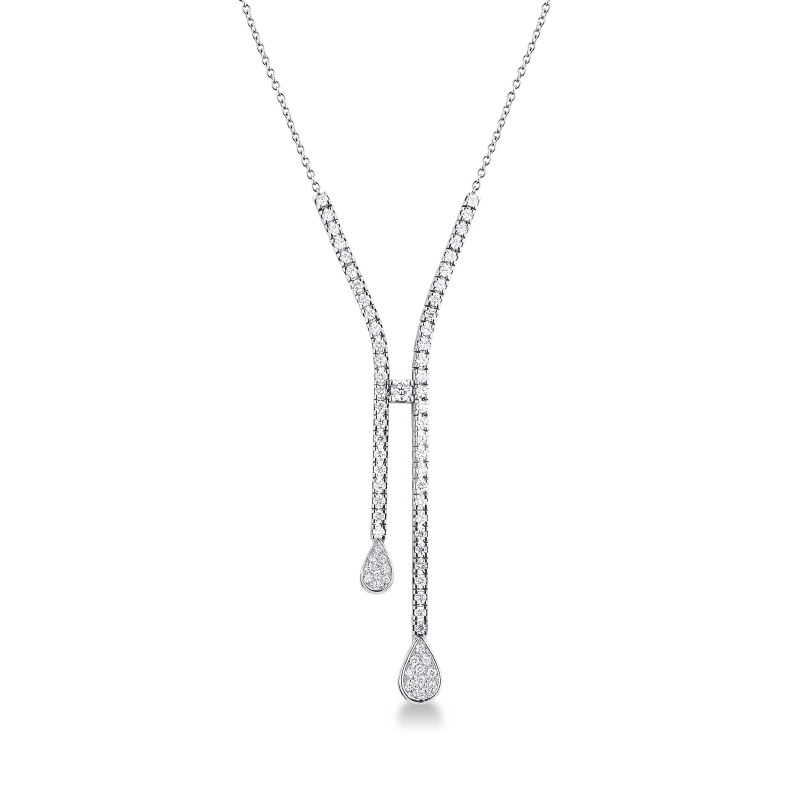 Collana design in oro bianco 18k con due gocce pendenti in diamanti