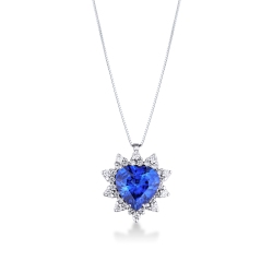 blue sapphire heart and diamond fancy pendant