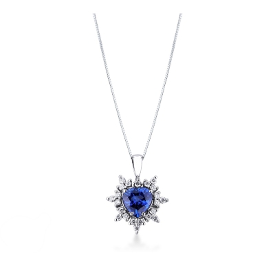 Sapphire heart cut and diamond pendant 