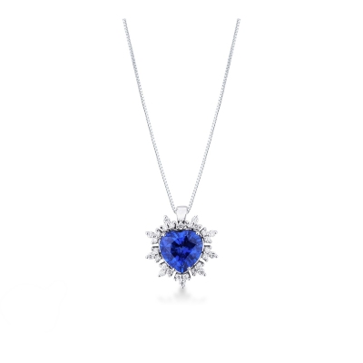 Heart shaped sapphire and 9 petals of diamonds