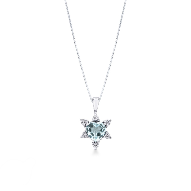 Heart shaped aquamarine and diamond pendant