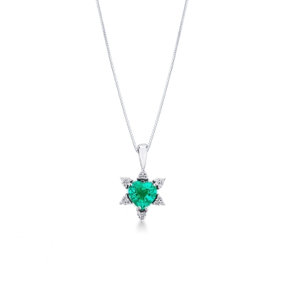 Heart shaped emerald and diamond pendant 
