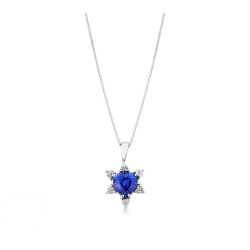 Heart shaped blue sapphires and diamonds pendant