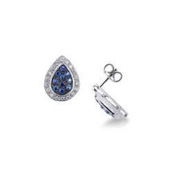 Drop shape stud earrings with diamonds and sapphires 