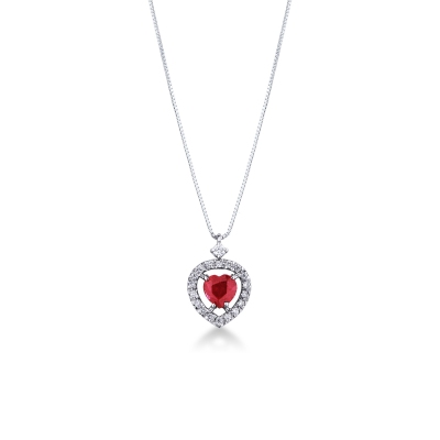 Halo necklace with ruby and diamonds