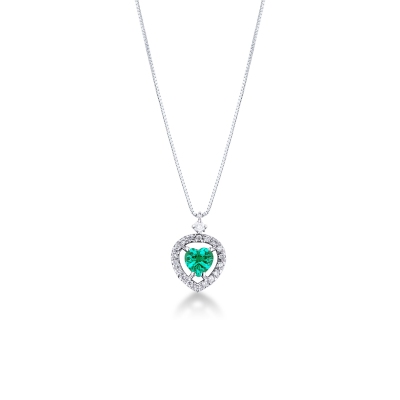 Halo necklace with emerald and diamonds