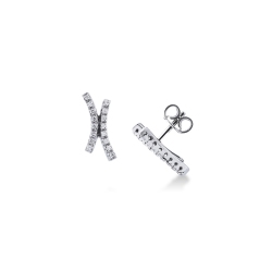 18k white gold stud earrings with 2 rows of diamonds