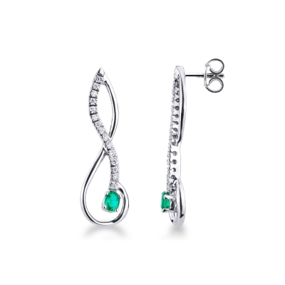 Earrings in white gold 18k with emeralds and diamonds 