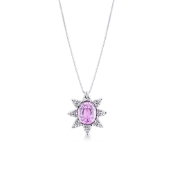 Pink sapphire and diamond pendant in 18k white gold