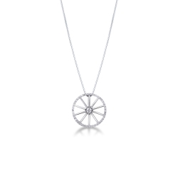 18k white gold necklace with wheel pendant and diamonds