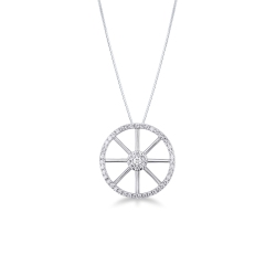 18k white gold necklace with wheel pendant and diamonds, diameter 19.4 mm