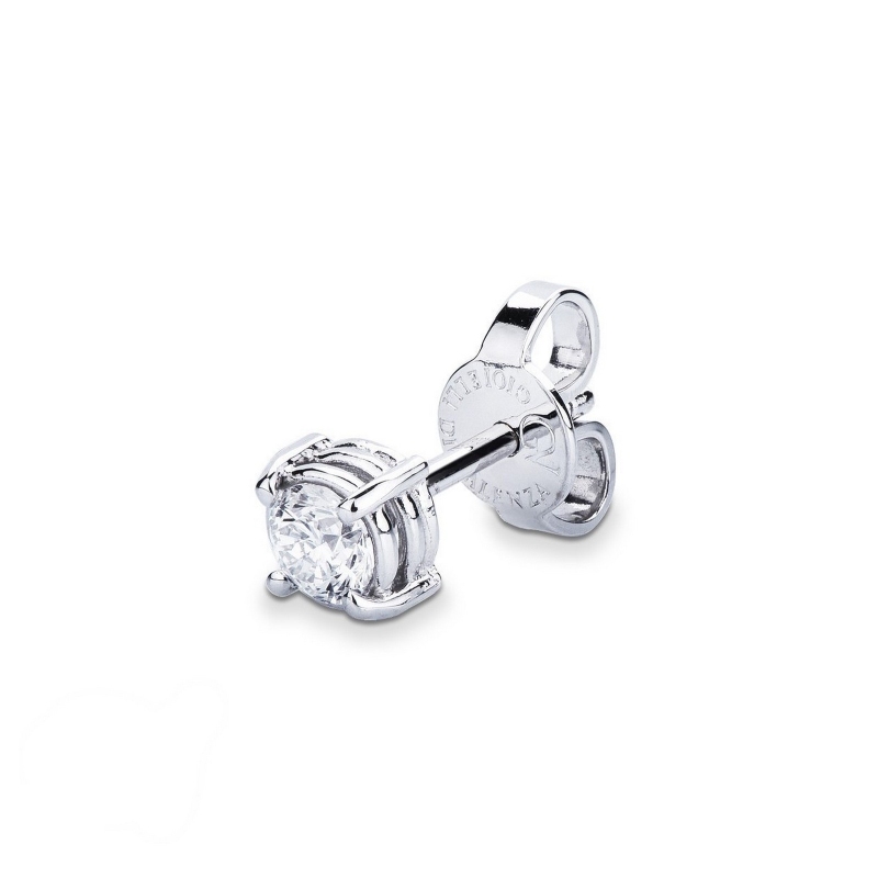 Mono orecchino punto luce a filo in oro Bianco 18k a 4 griffe con diamante, Uomo
