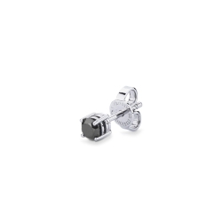 Mono orecchino in oro bianco 18k a 4 griffe con diamante nero, 0.22 ct