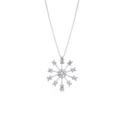 Necklace in white gold 18k with firework pendant and diamonds, diameter of about 21 mm