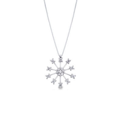 Necklace in white gold 18k with firework pendant and diamonds, diameter of about 21 mm