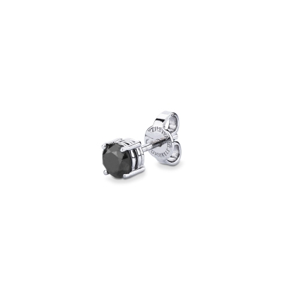 Mono orecchino in oro bianco 18k a 4 griffe con diamante nero, 0.40 ct