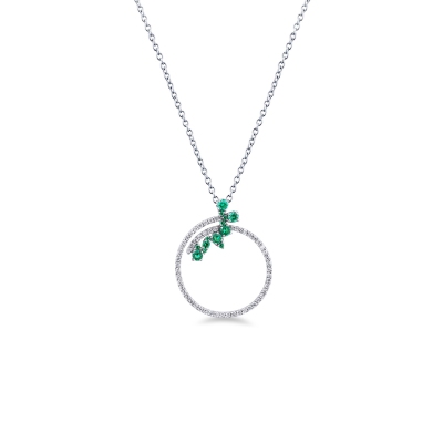 18k white gold necklace with diamonds and emeralds