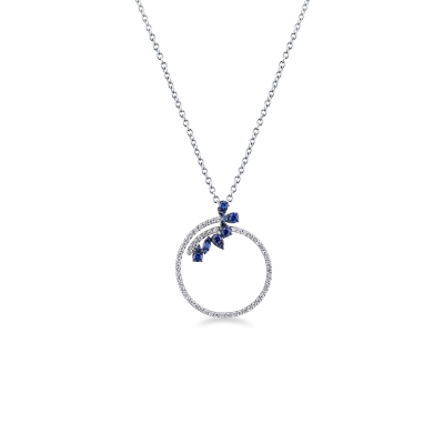 Necklace in white gold 18k with sapphires and diamonds 