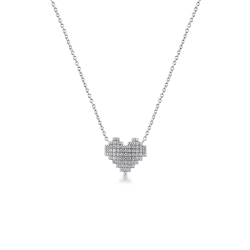 Collana in oro bianco 750 con ciondolo cuore pixel diamanti