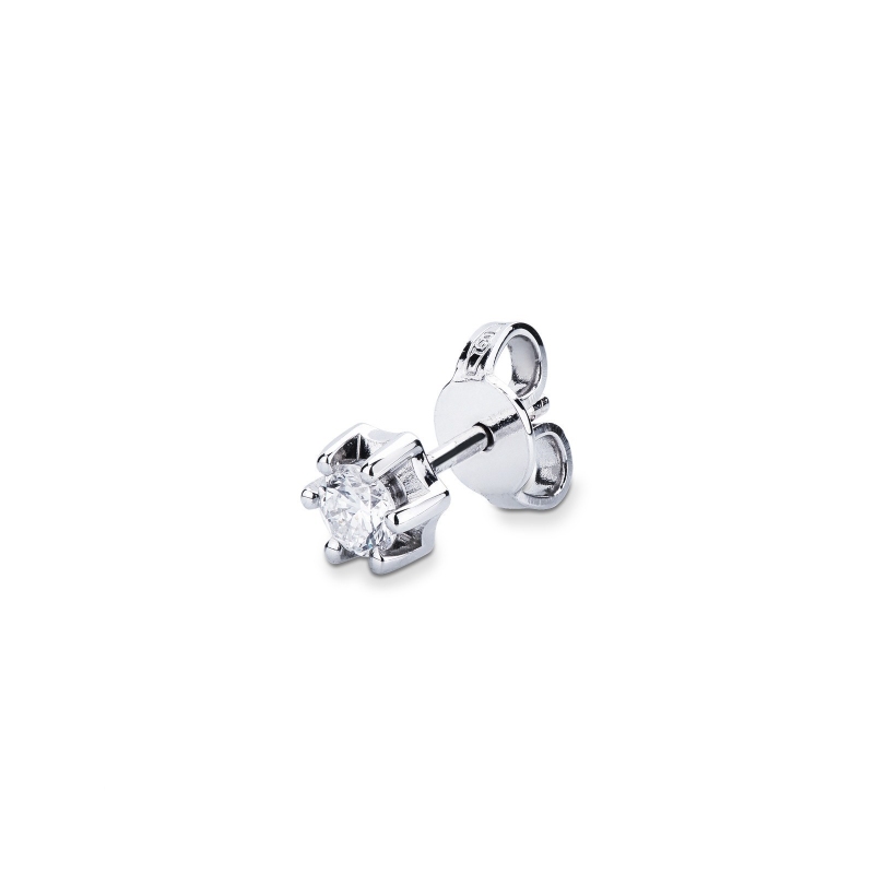 Mono orecchino in oro Bianco 18k a castone griffe con diamante