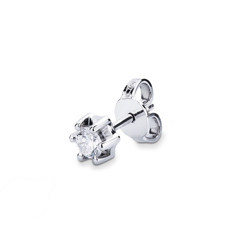 Mono orecchino in oro Bianco 18k a castone griffe con diamante, uomo