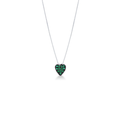 Burnished heart pendant with emeralds