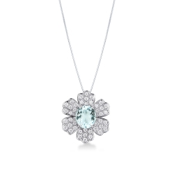 Collana acquamarina ovale in fiore in oro 18k e diamanti
