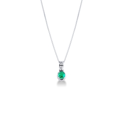 18k white gold pendant with 2 diamonds and emerald