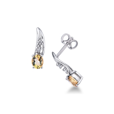 White gold 18k earrings with yellow topaz and diamonds 