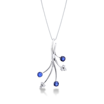 Pendant with 5 branches, sapphires and diamonds