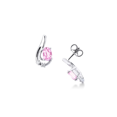 18k white gold earrings with oval cut pink sapphires and diamonds