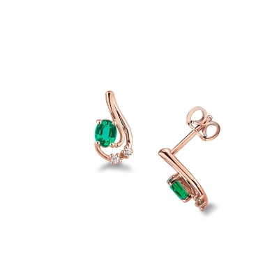 Rose gold 18k earrings with emeralds and diamonds 