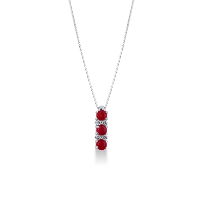 Necklace in 18k white gold with ruby trilogy 