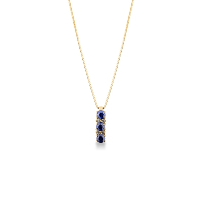 Necklace in 18k yellow gold with blue sapphire and diamond pendant