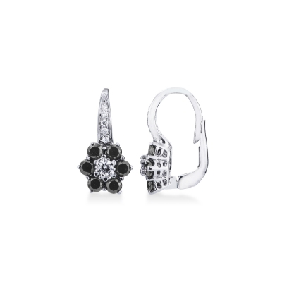 White gold 18k drop earrings with white and black diamonds 
