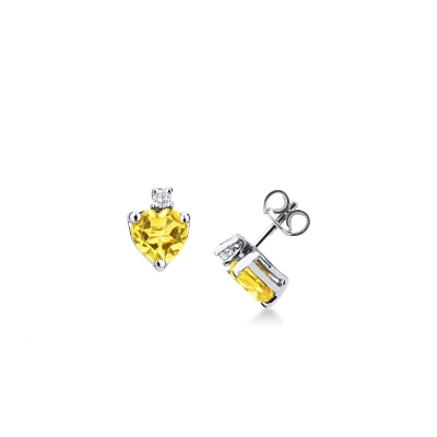18k white gold earrings with heart cut citrine and round cut diamonds