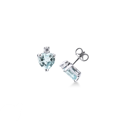 18k white gold earrings with heart cut aquamarines and round cut diamonds