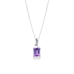 18k white gold  necklace with emerald cut amethyst and diamonds