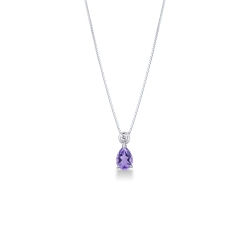 18k white gold necklace with diamond and pear cut amethyst pendant