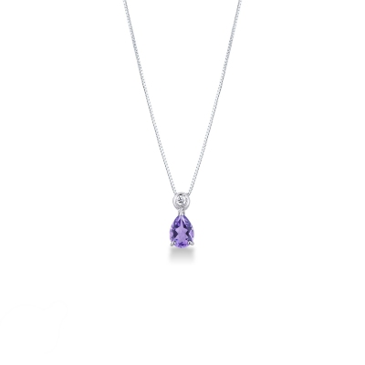 18k white gold necklace with diamond and pear cut amethyst pendant
