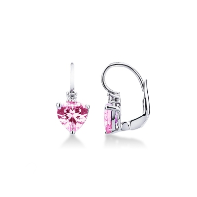 Orecchini a monachella in oro bianco 18k con zaffiri rosa taglio cuore e diamanti
