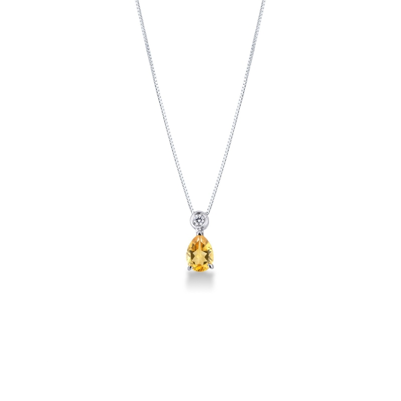 18k white gold necklace with diamond and pear cut citrine