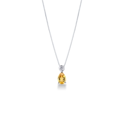 18k white gold necklace with diamond and pear cut citrine
