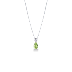 18k white gold necklace with diamond and pear cut peridot pendant