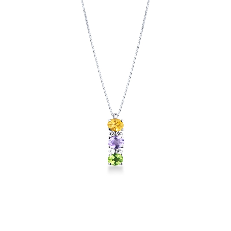 Collana con Ametista, Diamanti e Pietre Colorate Rainbow