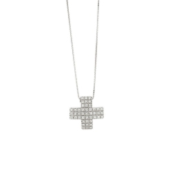 Cross pendant with diamond pavè in 18k white gold