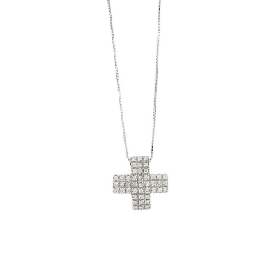 Cross pendant with diamond pavè in 18k white gold