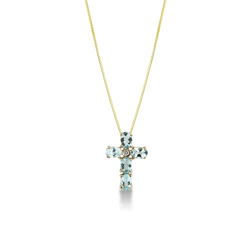 CARISSIMA Collana Donna Oro Giallo 9ct Con Triplo Crocifisso In Zircone Cubico - Regolabile 41-46 Cm